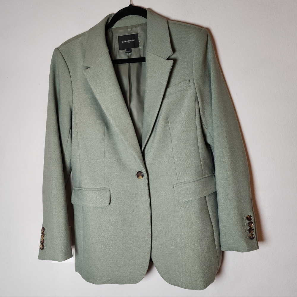 Banana Republic Green Blazer Single Button Pockets Lined Women's Size 10